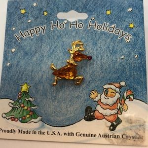 Yellow Austrian crystal Rudolph reindeer pin #christmasreindeerpin